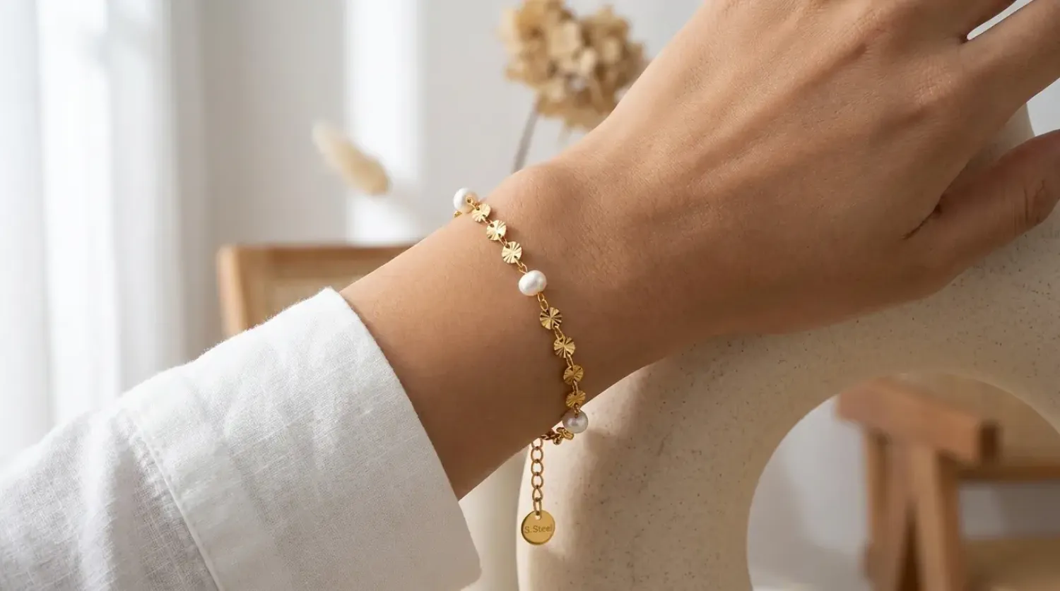 Edelstahlarmband Pearl Essence mit Perlen